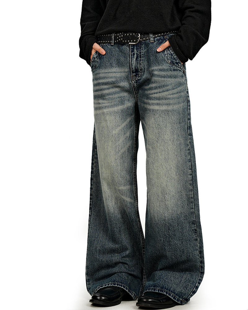 디스트레스드 스트레이트 레그 팬츠