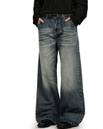 디스트레스드 스트레이트 레그 팬츠