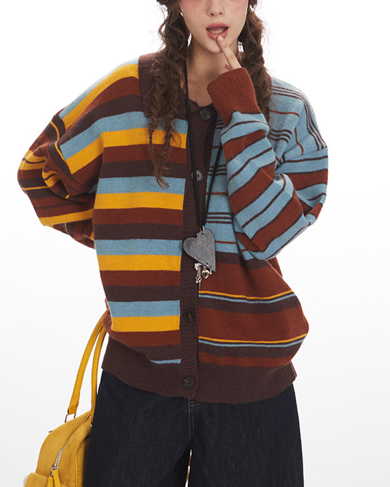 Color-blocked irregular knit cardigan