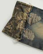 Fake two-piece patchwork cropped jeans