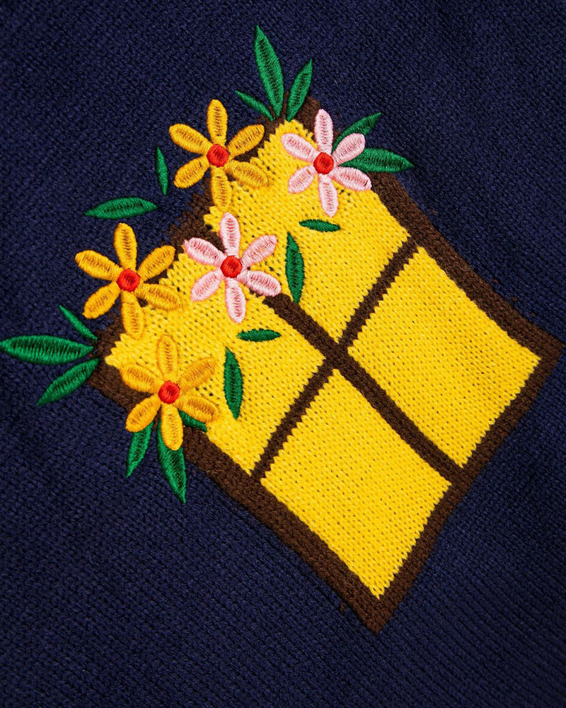 컬러블록 꽃 자수 스웨터