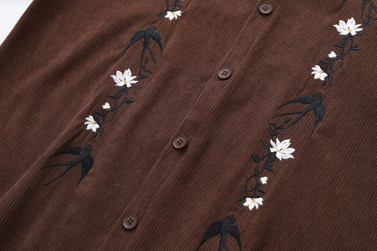 Floral embroidered long-sleeved shirt