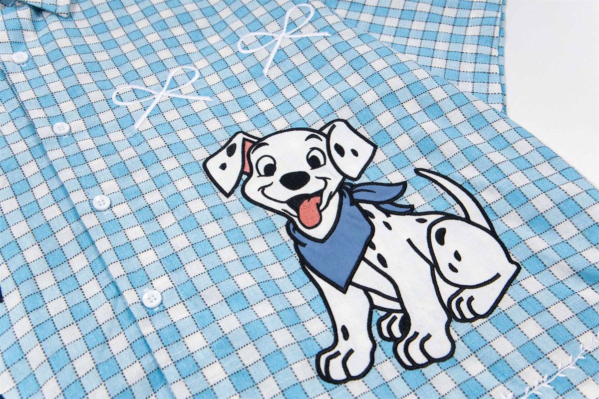 かわいい刺繍の子犬の半袖シャツ