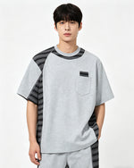Irregular Color-Block Stripe Short-Sleeve Top