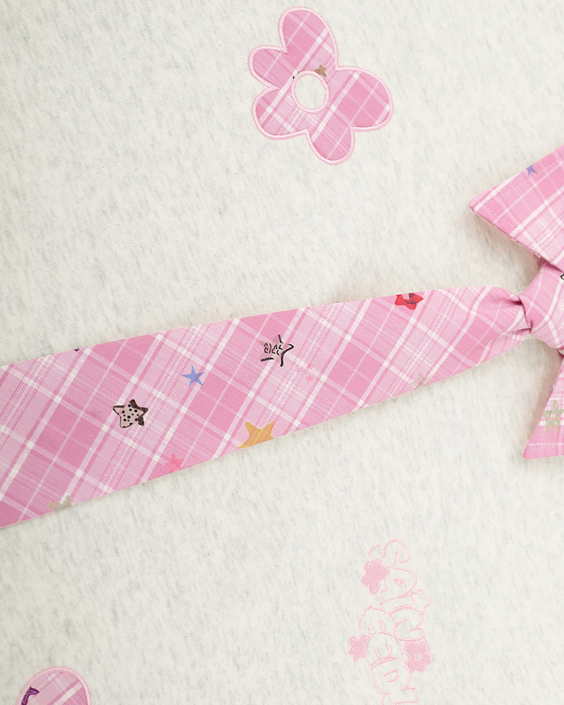 Appliqué patchwork faux two-piece sweatshirt