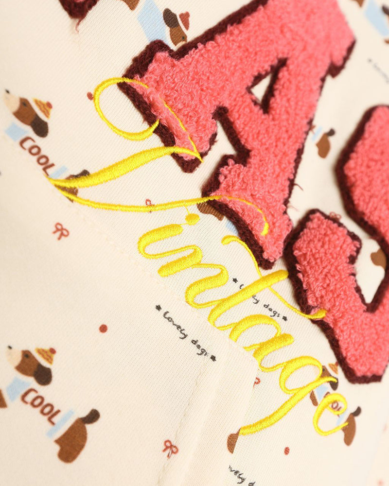Lettering embroidered hooded sweatshirt jacket