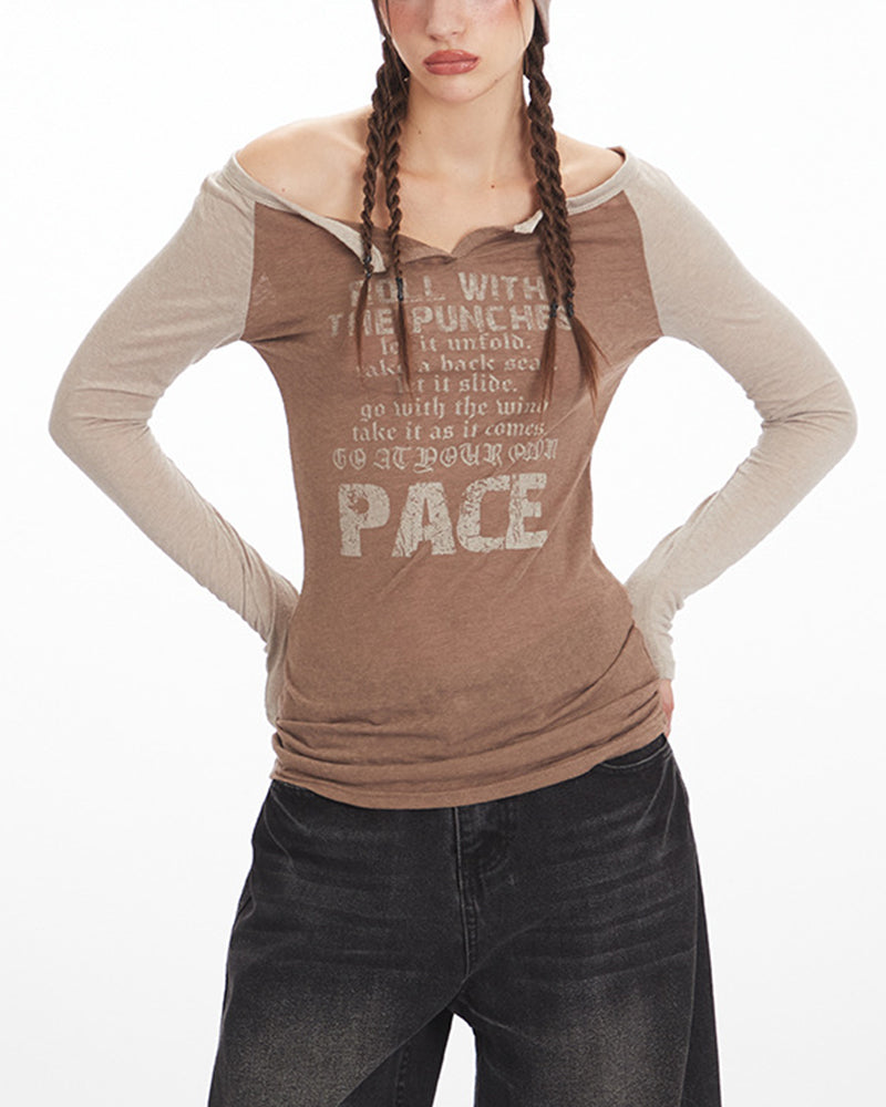 One-shoulder retro print long sleeve (women's)