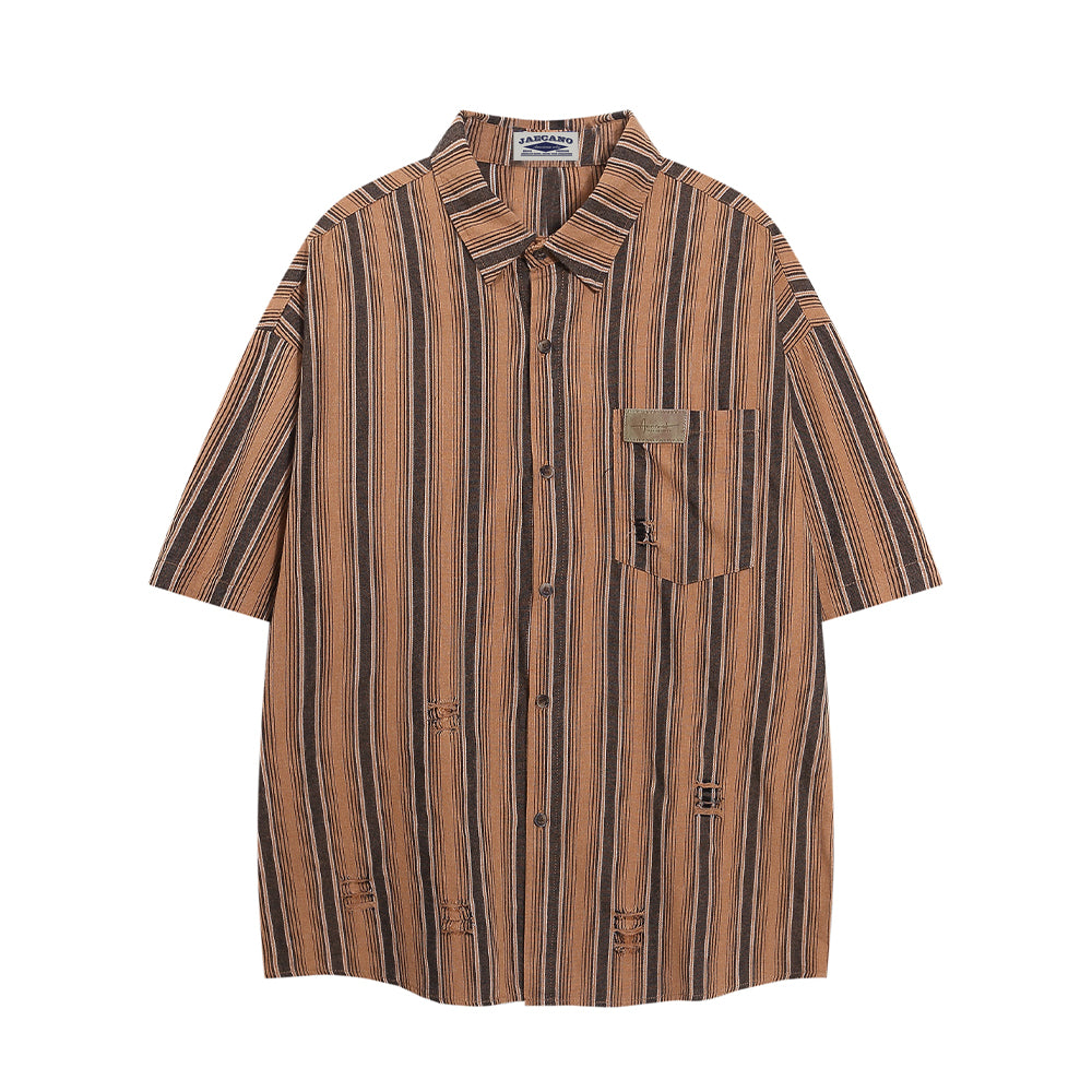 American retro vertical striped short shirt