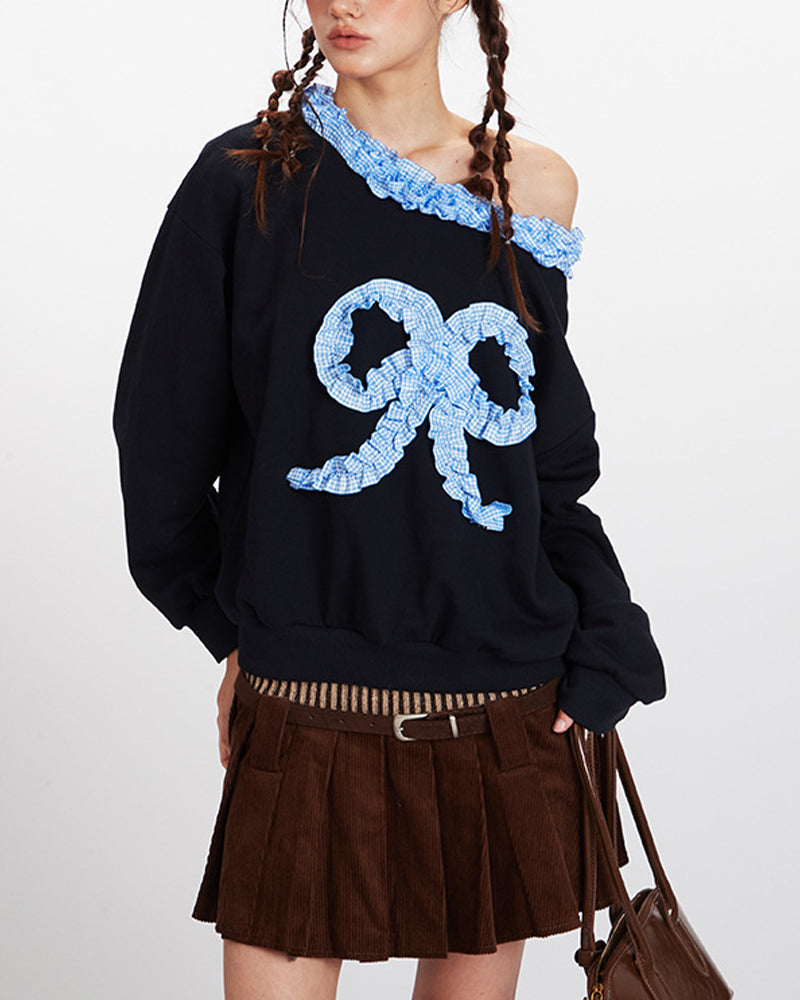 Lace-trimmed off-the-shoulder sweatshirt (women's)