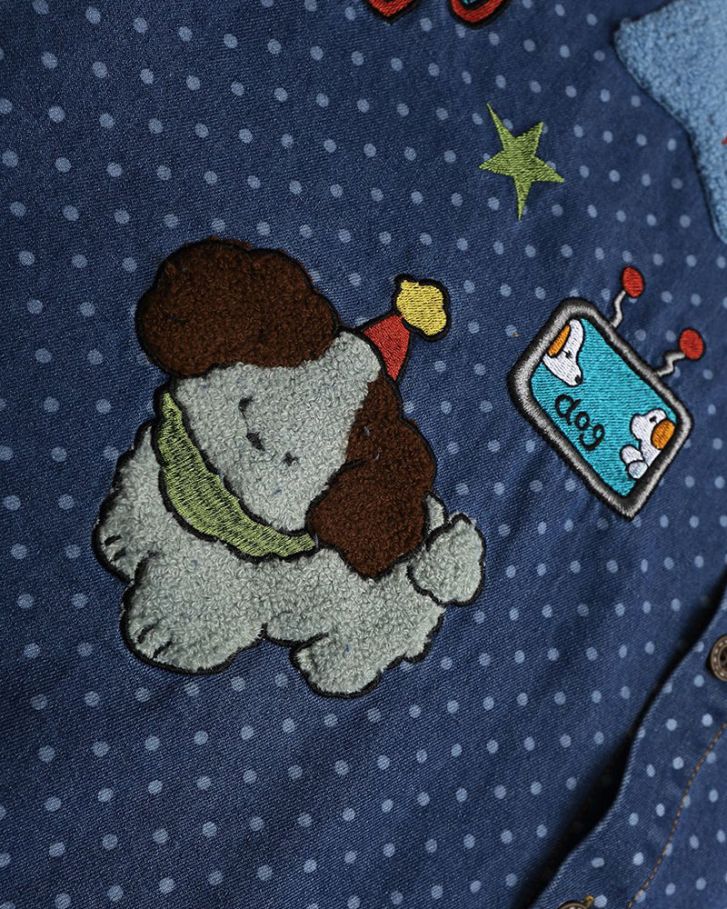 Cartoon Embroidered Short-Sleeve Shirt
