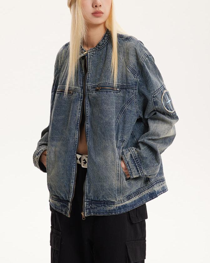 Retro distressed versatile denim jacket