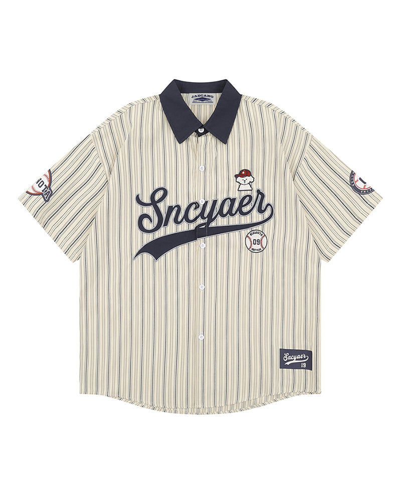 레트로 세로줄무늬 반팔셔츠