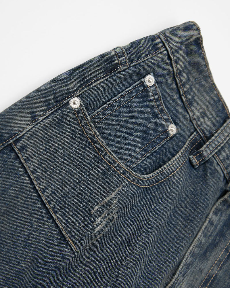 Distressed multi-pocket jeans