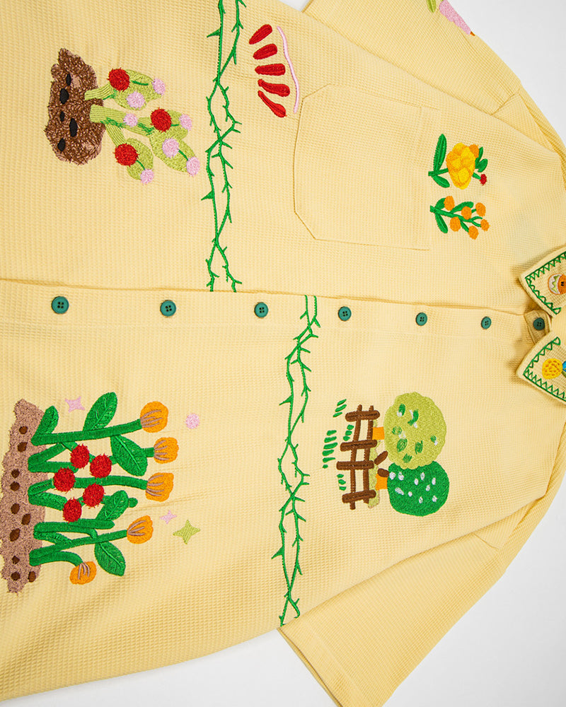 植物刺綉短袖襯衫