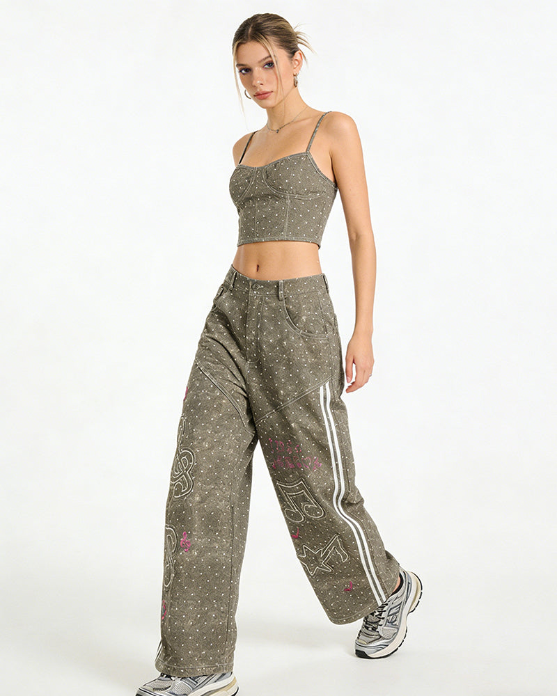 休閑波點牛仔褲