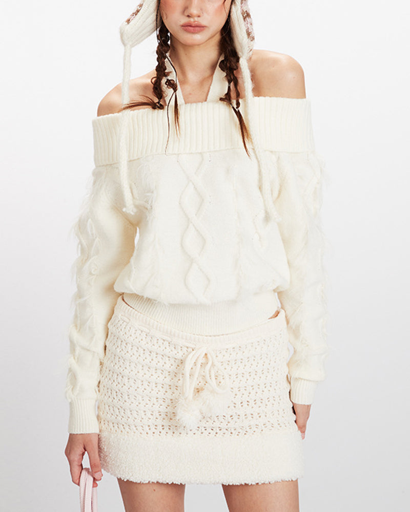 挂脖一字領針織衫（女款）