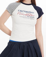 레트로 콘트라스트 프린트 반소매