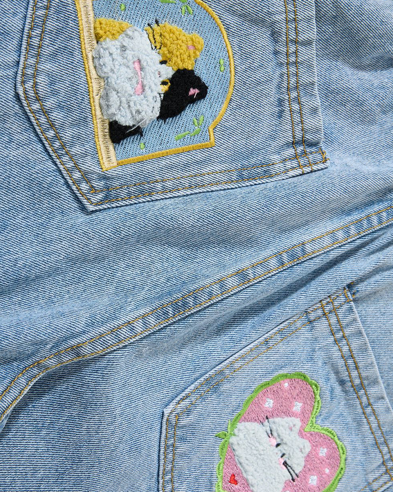 復古趣味刺綉牛仔褲