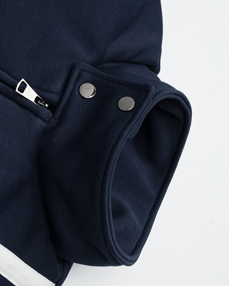 Embroidered striped stand-up collar coat