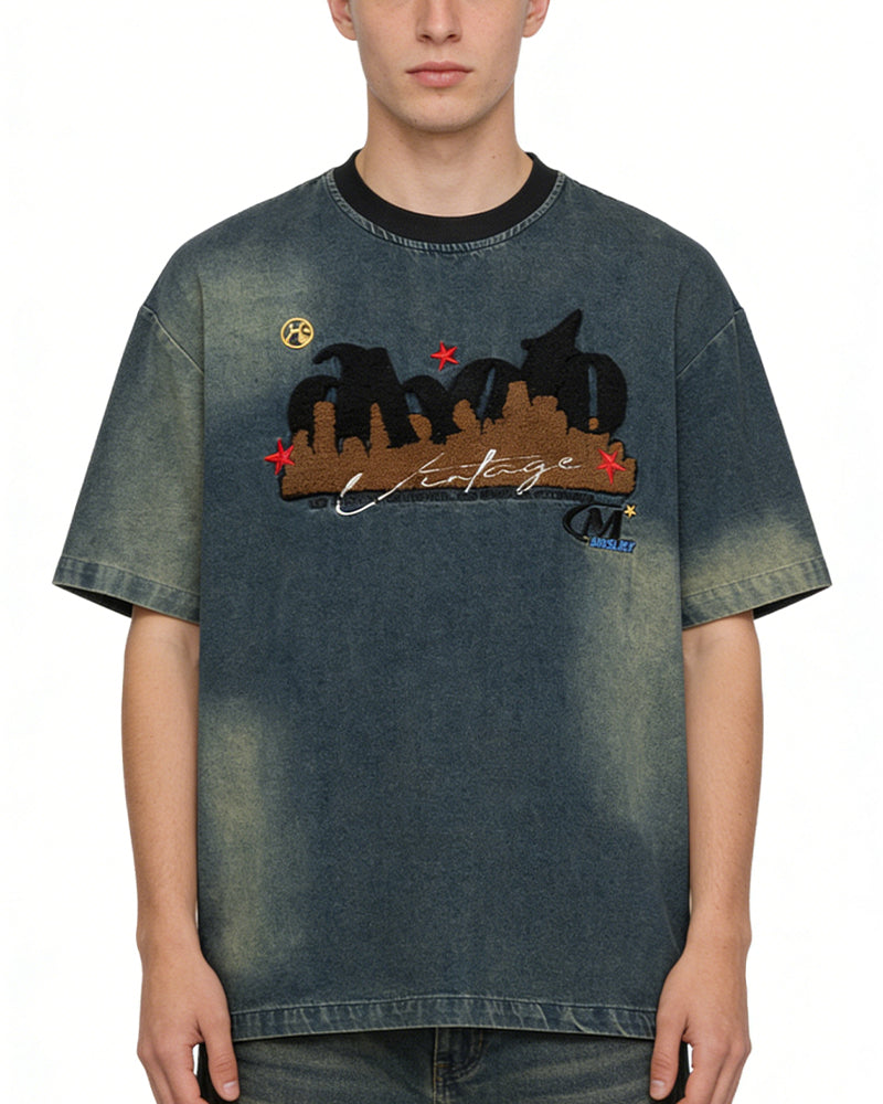 復古做舊水洗短袖