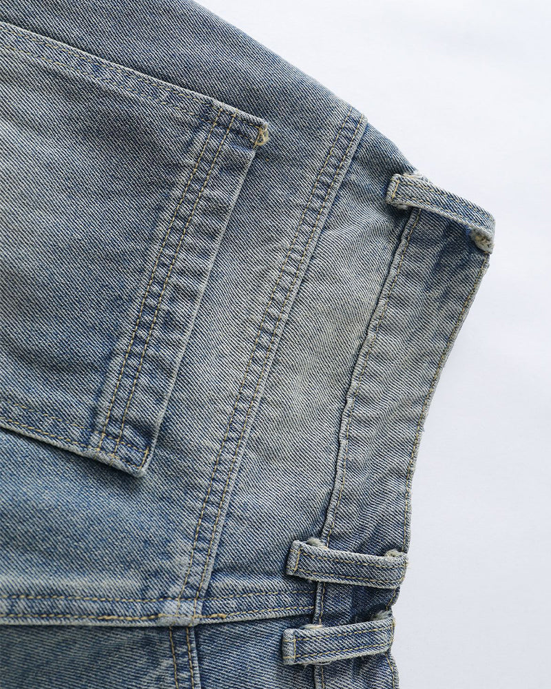 Washed panel denim shorts