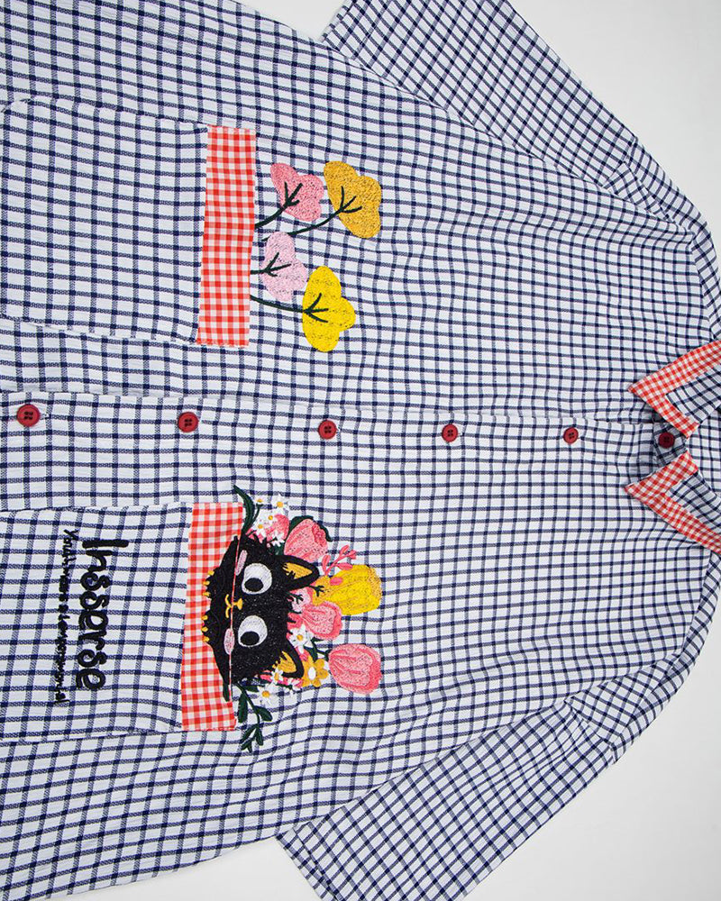 格紋貓咪短袖襯衫