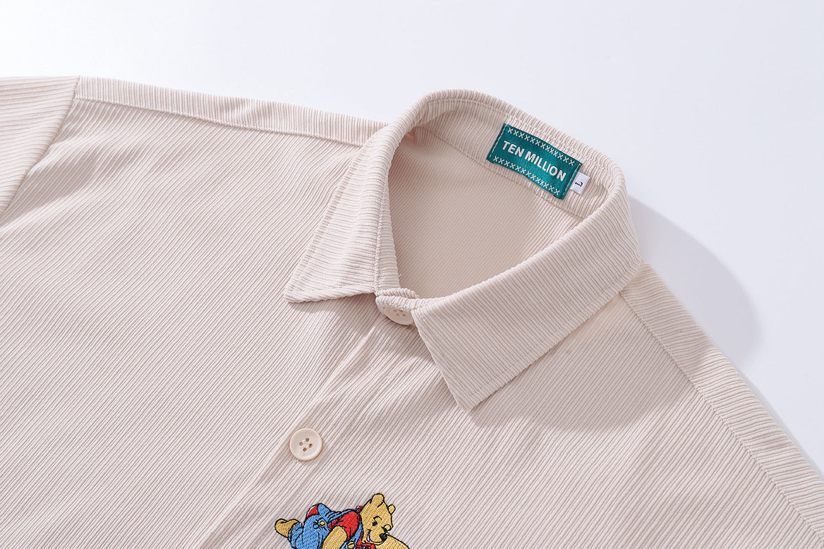 Vintage bear flower embroidered shirt 