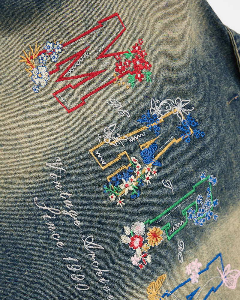 Washed Embroidered Casual Jacket