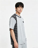 Irregular Color-Block Stripe Short-Sleeve Top