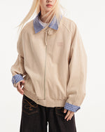 撞色拼接格子外套