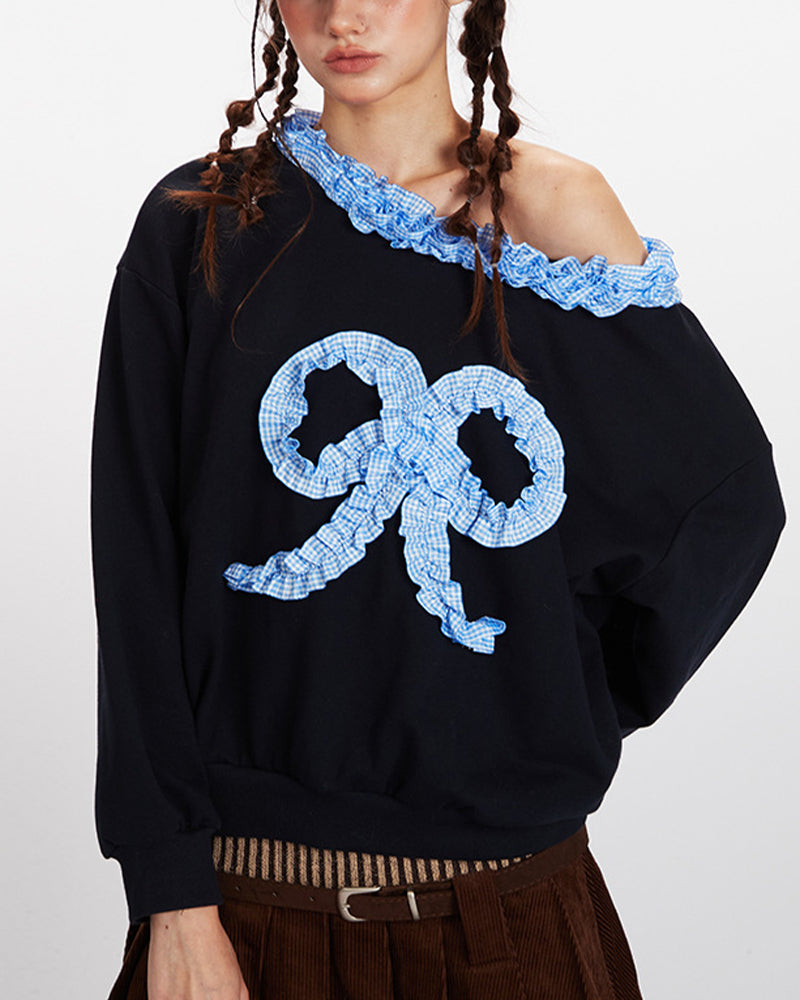 Lace-trimmed off-the-shoulder sweatshirt (women's)