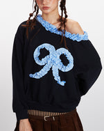 Lace-trimmed off-the-shoulder sweatshirt (women's)