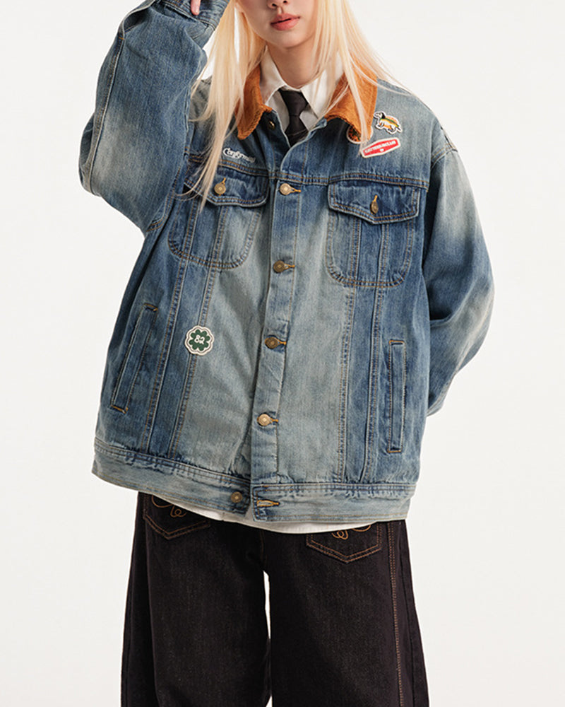 Denim jacket with multiple pockets