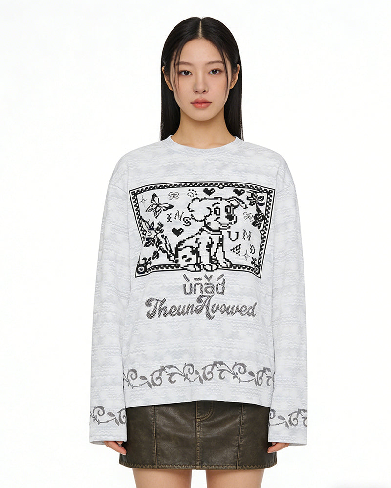 강아지 하트 모양 긴팔 티셔츠