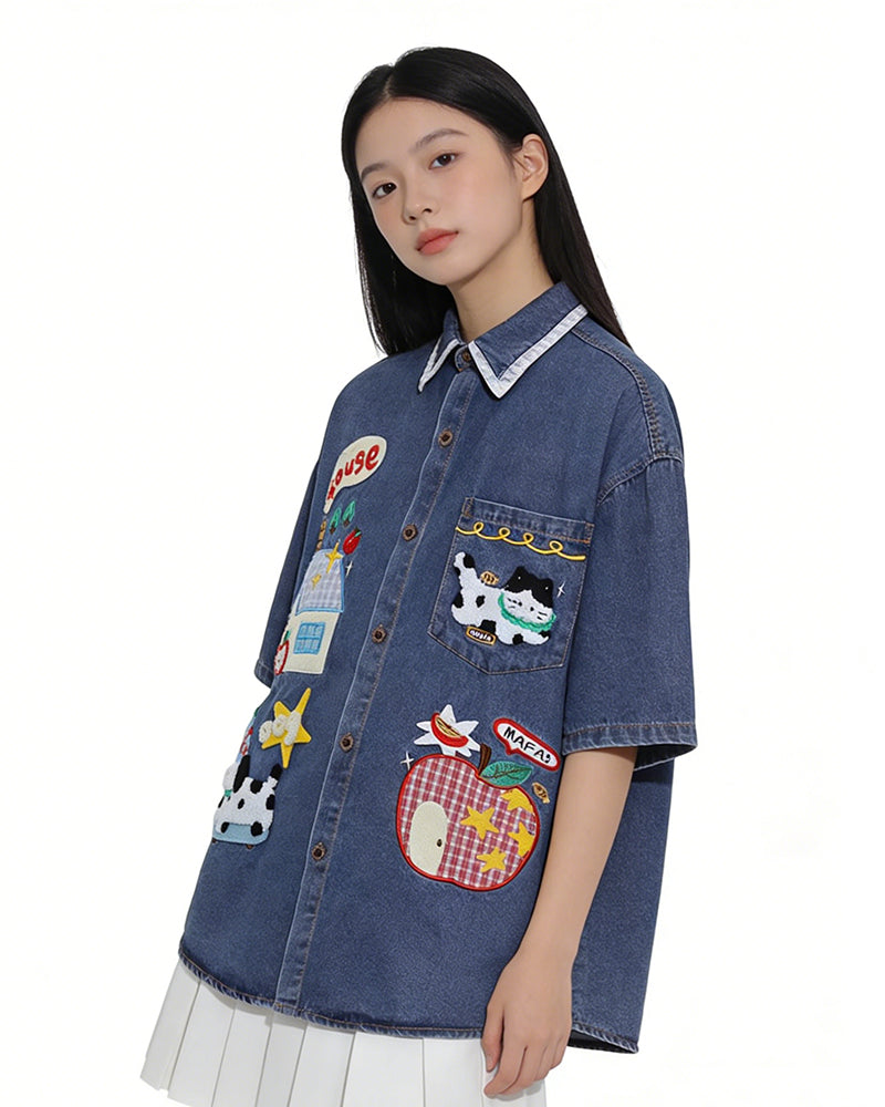 復古卡通短袖襯衫