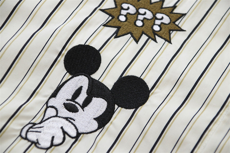 vertical striped cartoon embroidered shirt