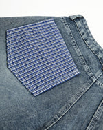 水洗絲帶牛仔褲