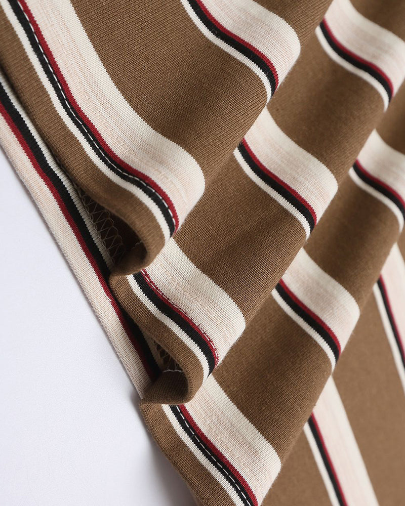 Retro embroidered striped short sleeves