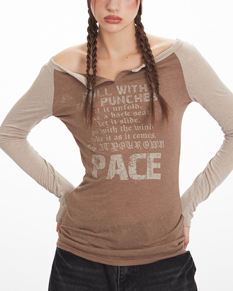 One-shoulder retro print long sleeve (women's)