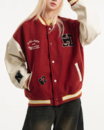 Retro embroidered contrast color baseball jacket