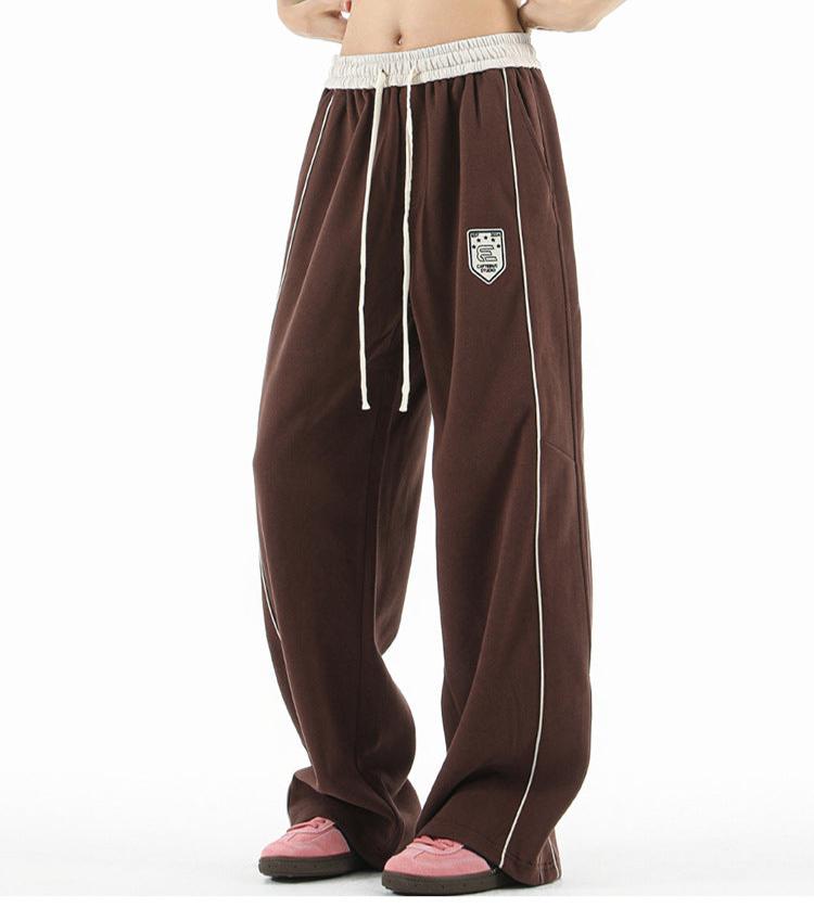 Retro sports casual straight pants