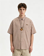 Vertical striped necklace short-sleeved shirt