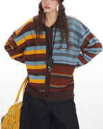 Color-blocked irregular knit cardigan