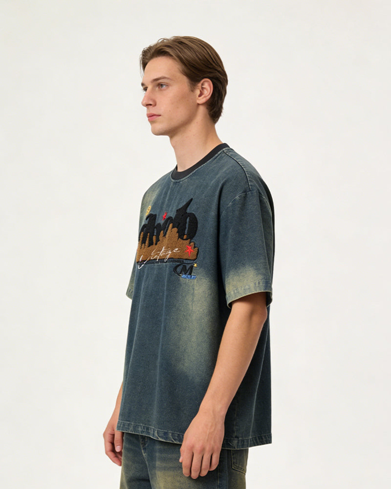 復古做舊水洗短袖