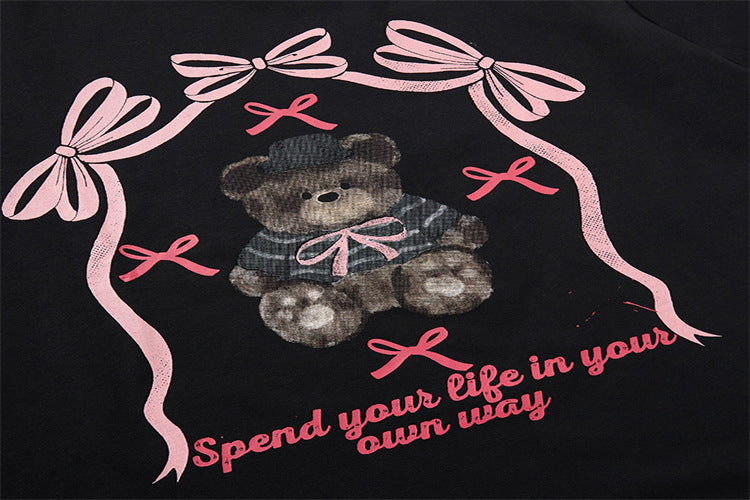 Retro cartoon bear print short sleeves