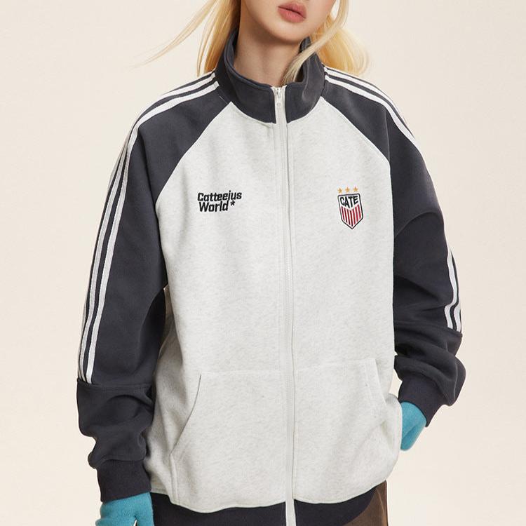 Retro sports stand collar sweatshirt jacket