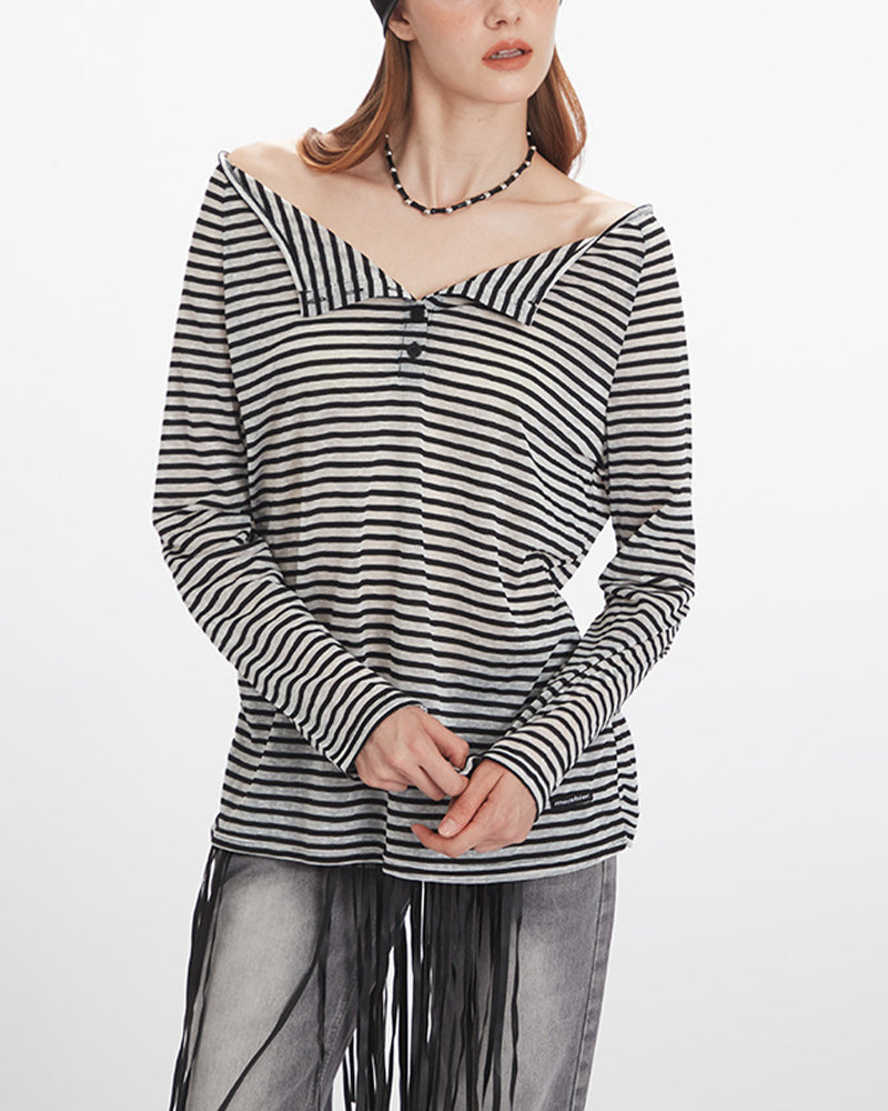 一字領條紋長袖（女款）