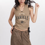 Retro halterneck drawstring sleeveless vest (women's)