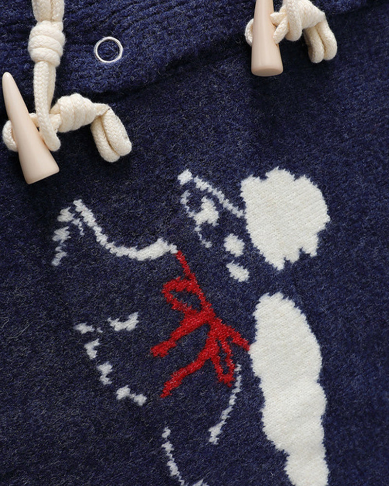 V넥 자카드 스웨터