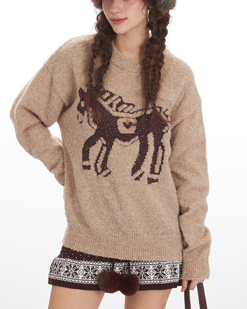 Crew neck loose knit sweater